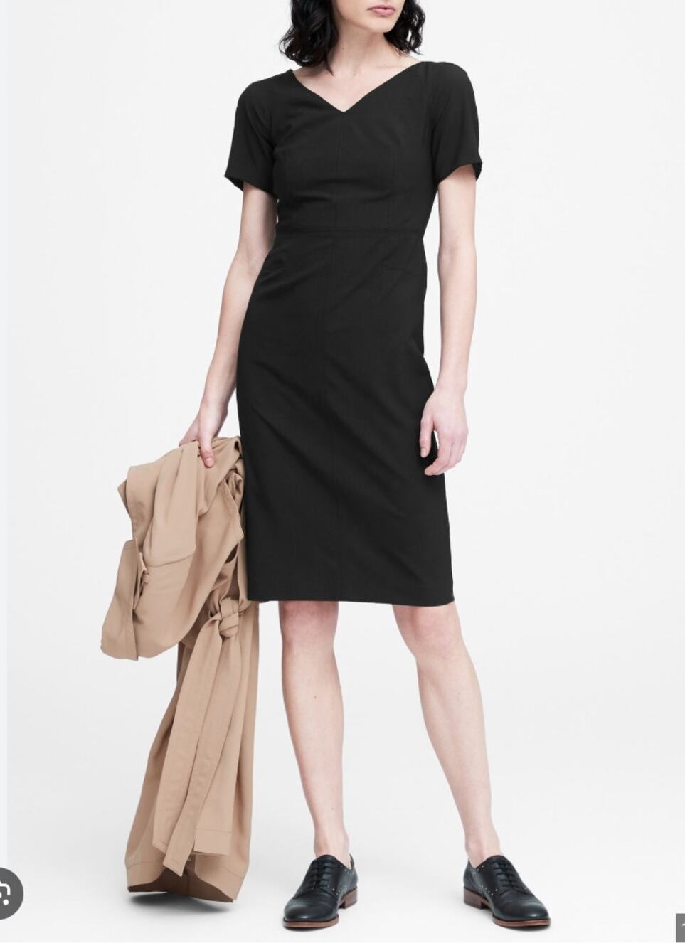 BANANA REPUBLIC NWT Black V-neck Sheath Dress in Italian Wool // 2